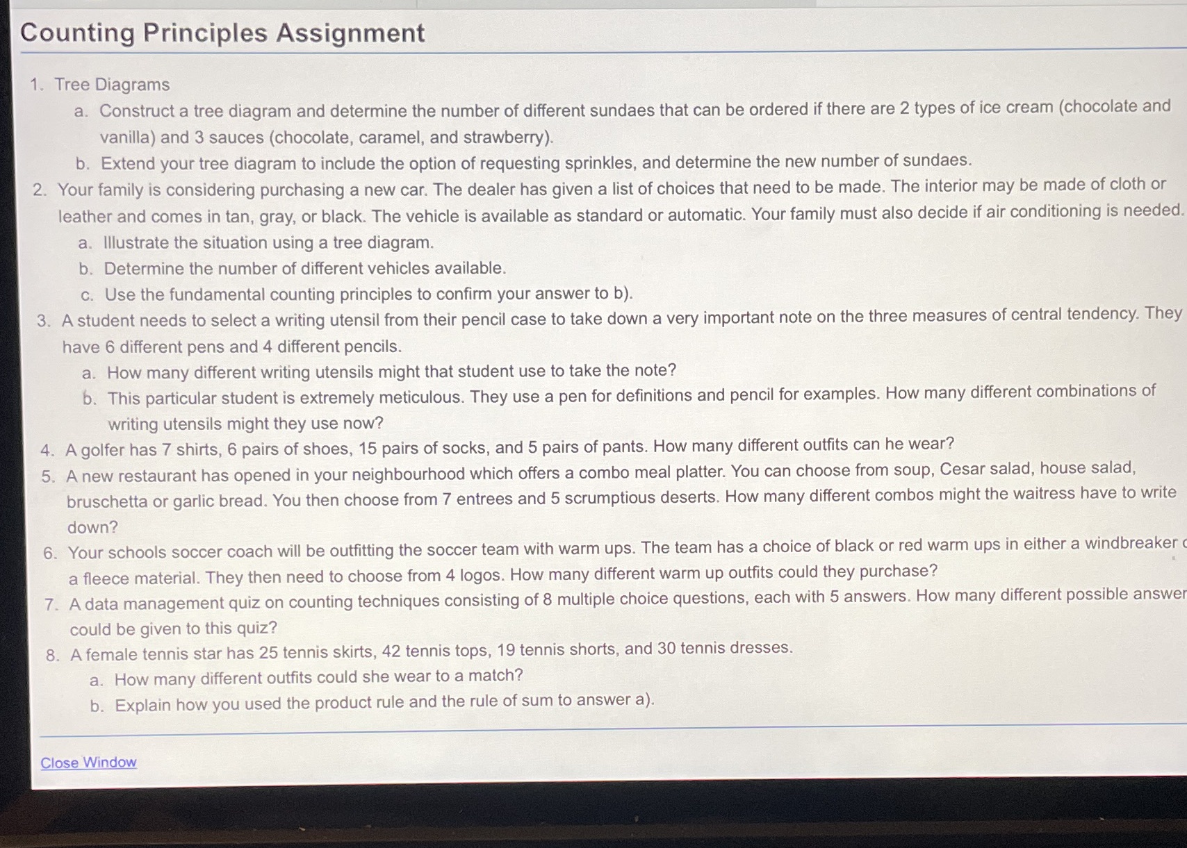 Answer please L, COUHtingPrinciplesAssignmnt ' " ' \"Ti 1. Tree Diagrams a.