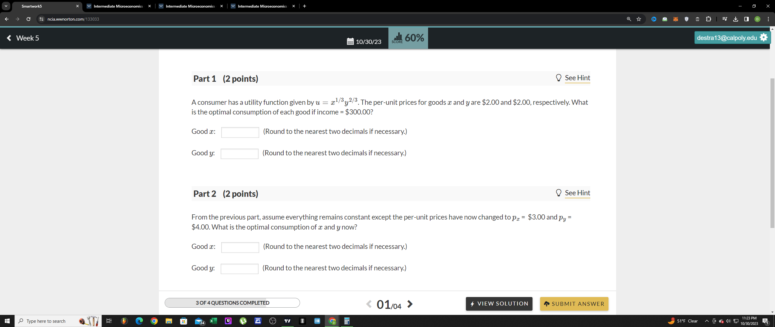  v Smartwork5 Intermediate Microeconomics Intermediate Microeconomics Intermediate Microeconomics -> C 2