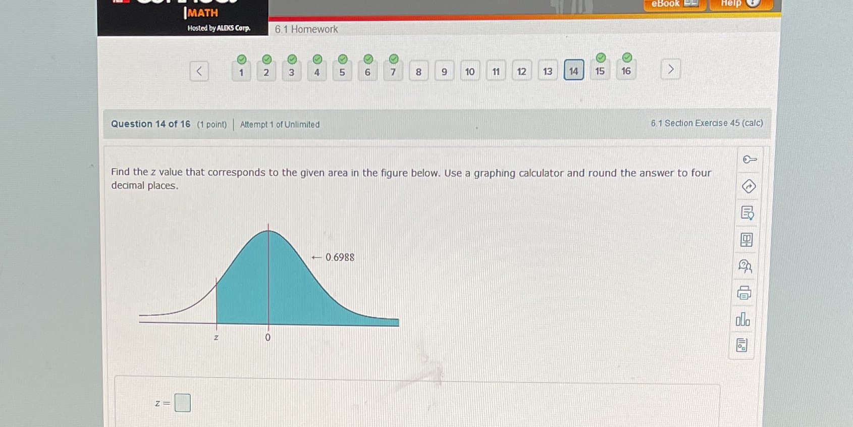 IMATH 6M Homework Question 14 ot 16 (1 point) I Attempt 1