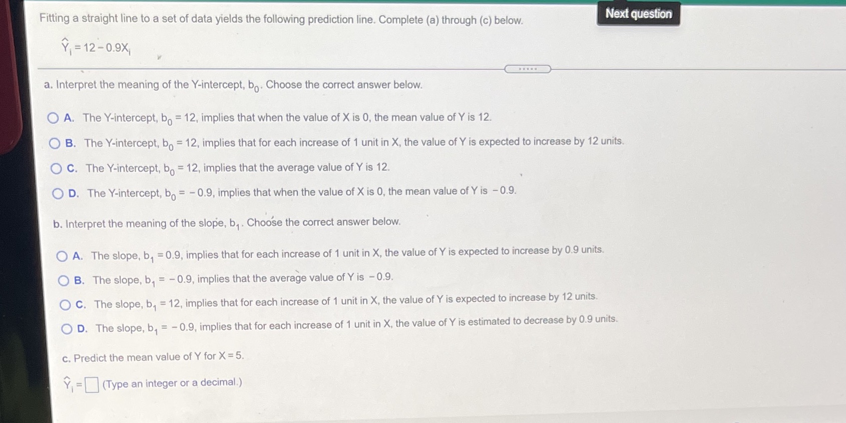 Fitting a straight line to a set of data yields the