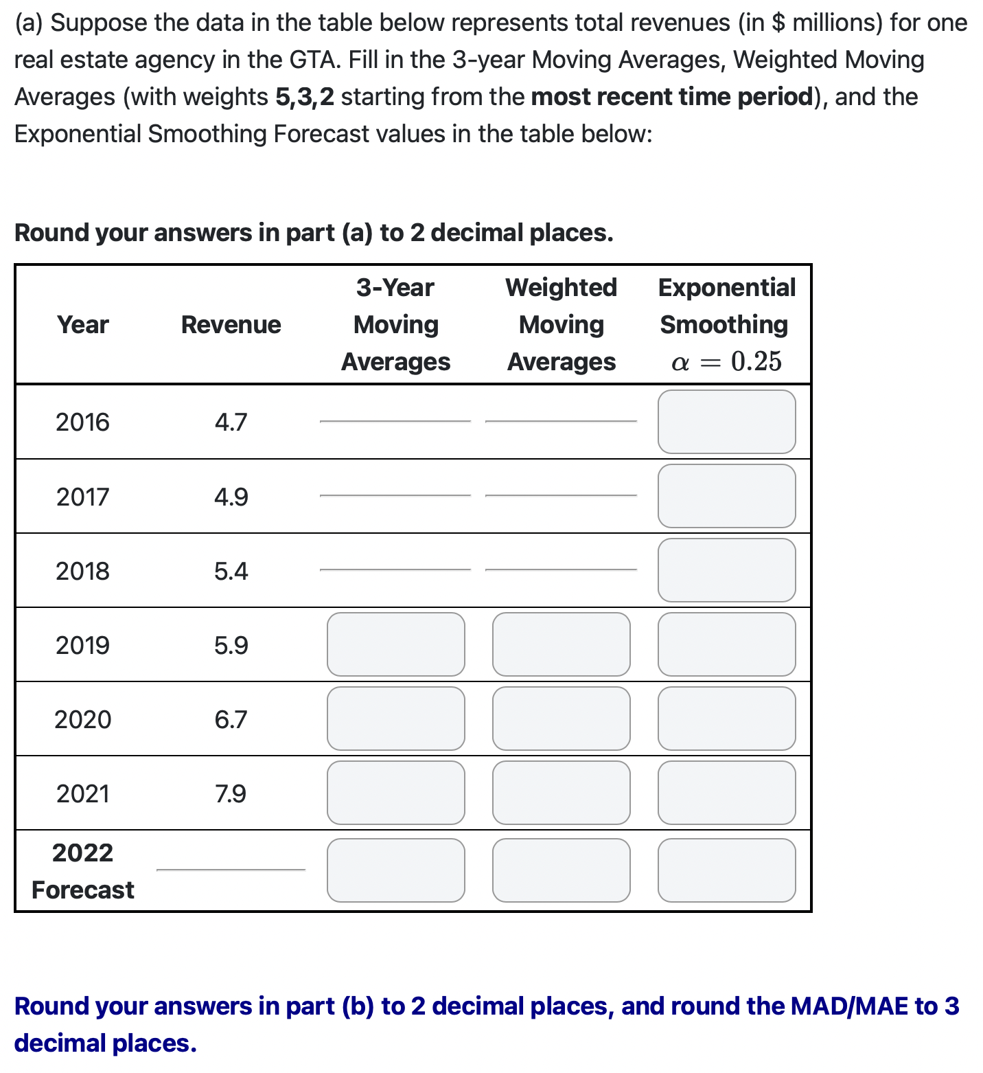  (a) Suppose the data in the table below represents total revenues