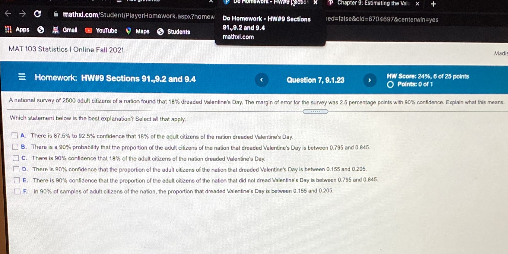 Do Homework - HW#9 kaction x P Chapter 9: Estimating the