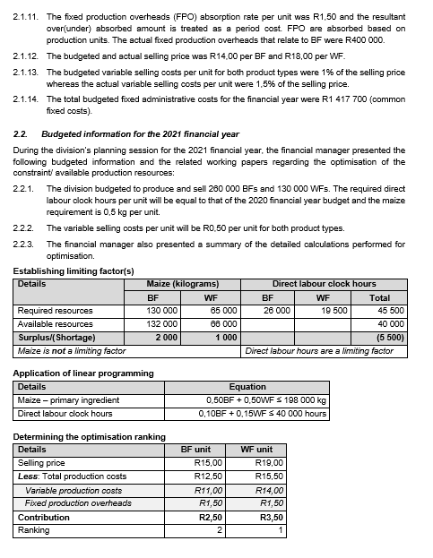 i. The total purchase price variance for the primary ingredients for BF