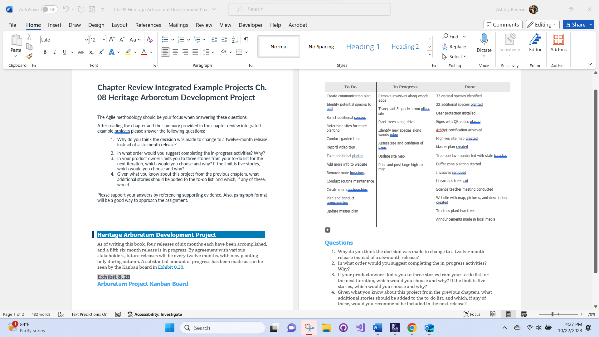 Chapter Review Integrated Example Projects Ch. 08 Heritage Arboretum Development Project Chapter