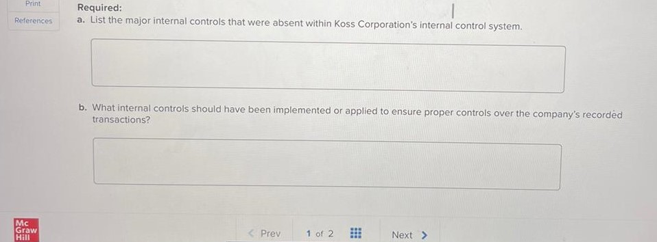 Print Required: References a. List the major internal controls that were