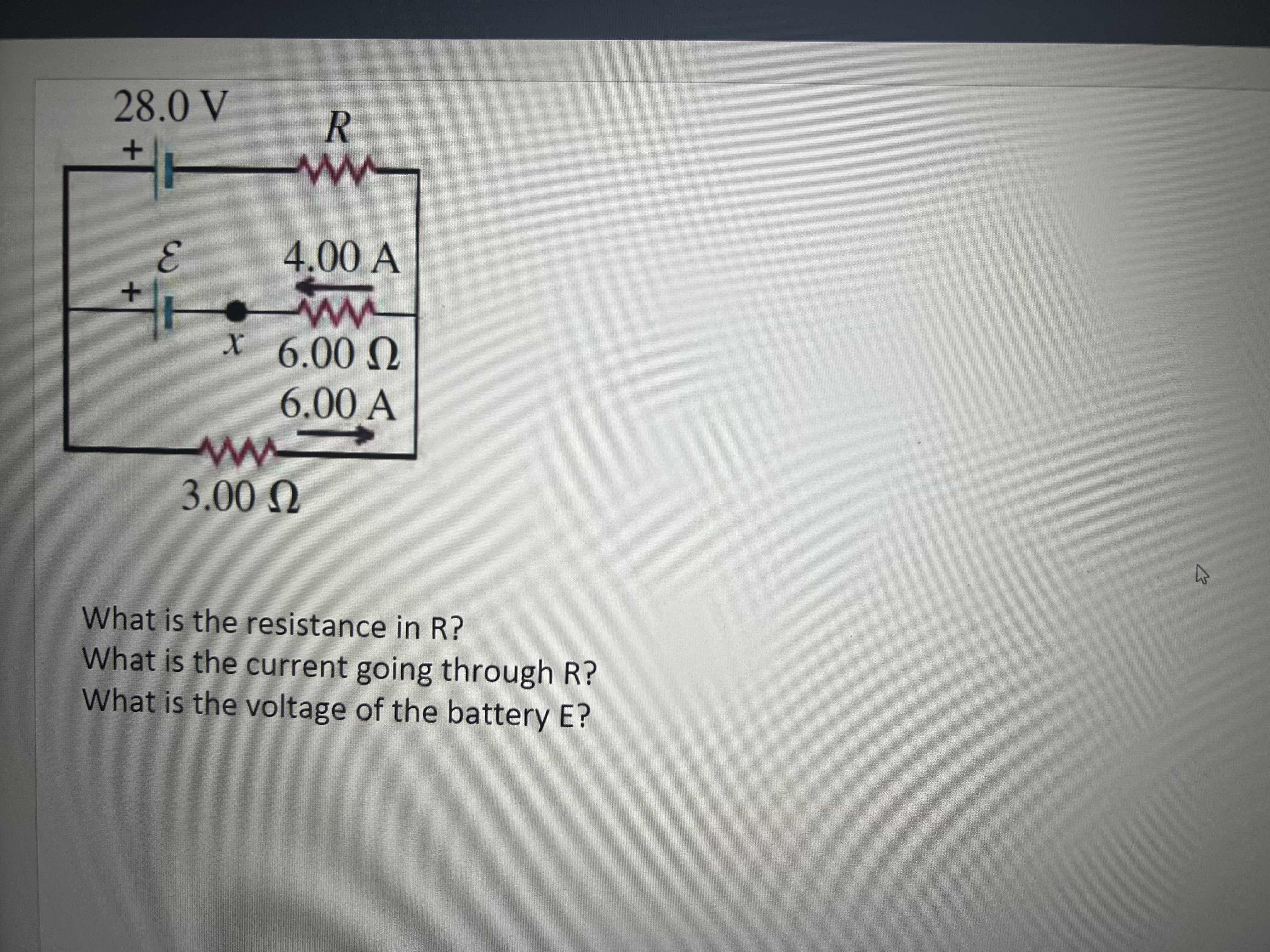 28.0 V R + 3 4.00 A + x 6.00 0
