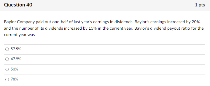 1 pts A firm has a profit margin of 15 percent on