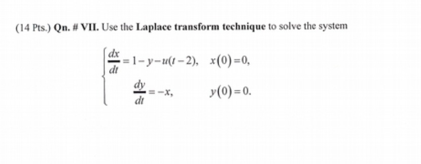  (14 Pts.) Qn. # VII. Use the Laplace transform technique to