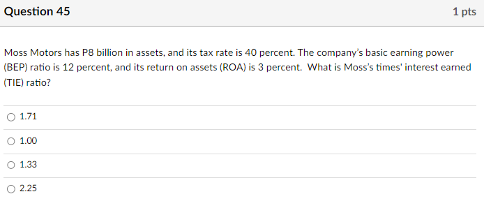 ratio of 40 percent, and a profit margin of 5 percent. The