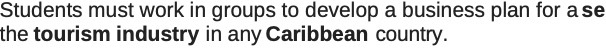 Students must work in groups to develop a business plan for ase