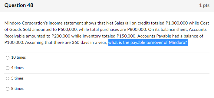 credit) totaled P1,000,000 while Cost of Goods Sold amounted to P600,000, while