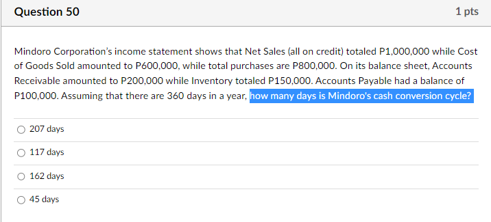 P200,000 while Inventory totaled P150,000. Accounts Payable had a balance of P100,000.