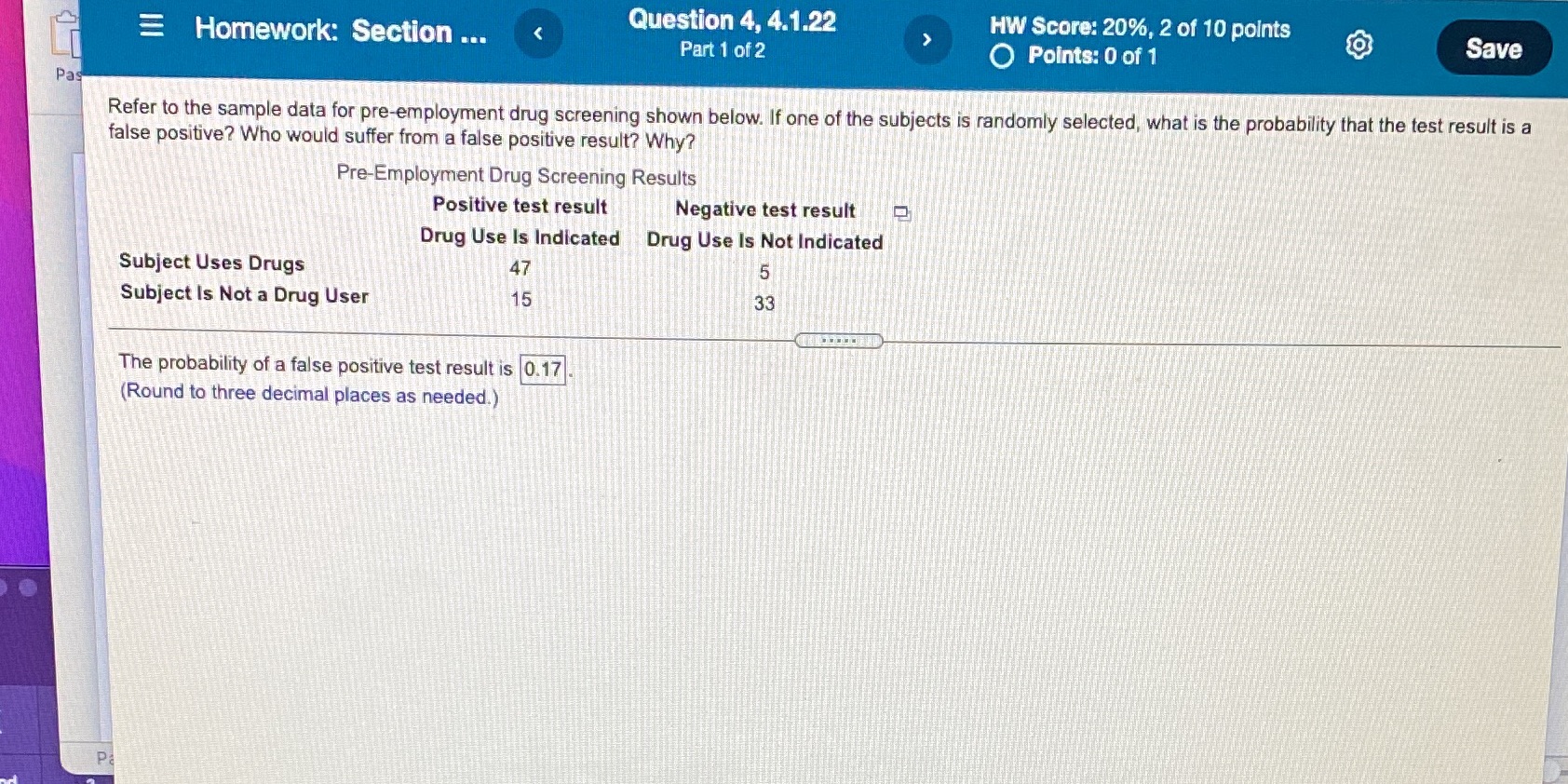  Homework: Section ... Question 4, 4.1.22 HW Score: 20%, 2 of