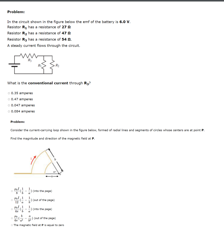 the wire is I = 0.25 A and runs to the right