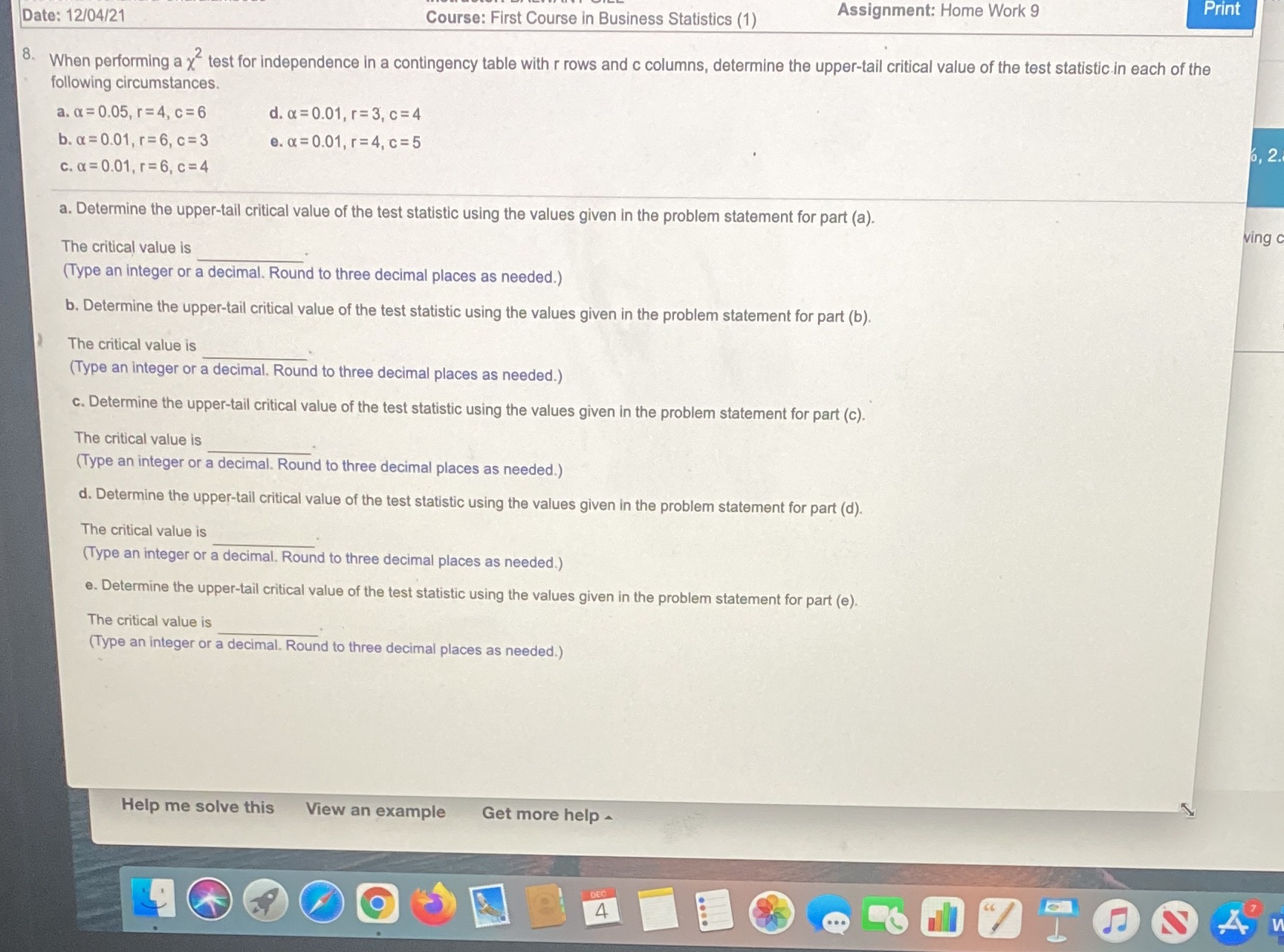 Course: First Course in Business Statistics (1) Assignment: Home Work 9