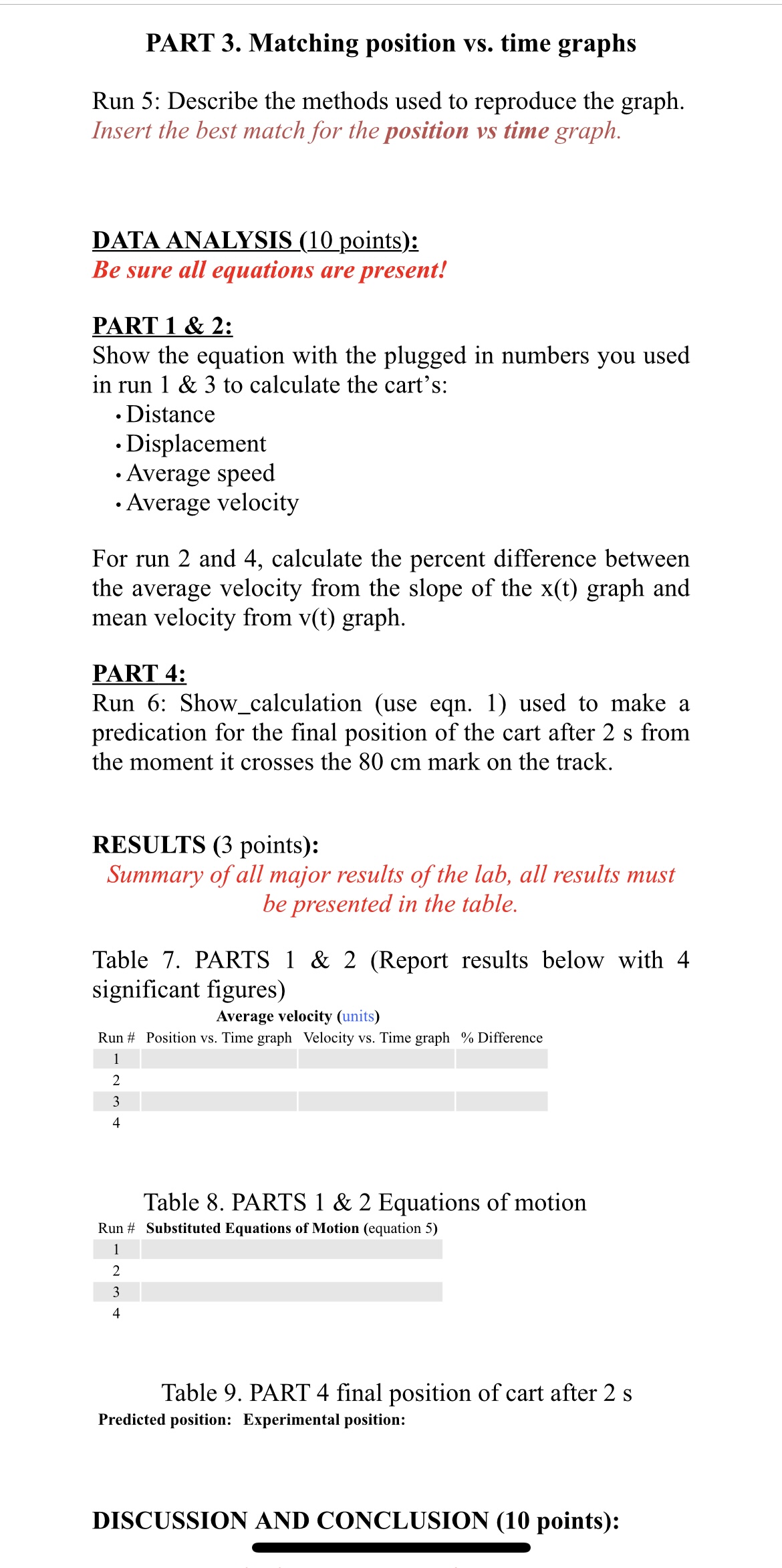 time graphs (display the mean values of velocity) for Runs 1 &