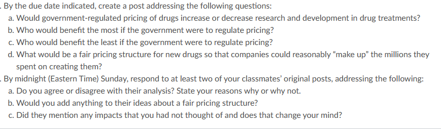 . By the due date indicated, create a post addressing the