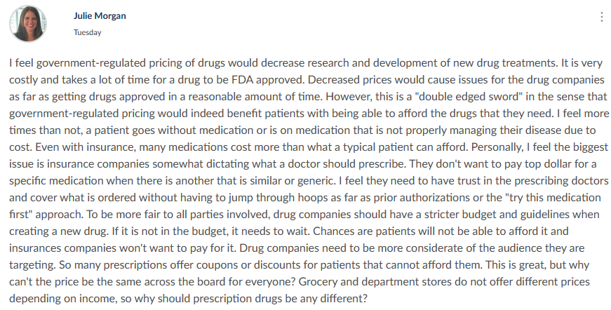 following questions: a. Would government-regulated pricing of drugs increase or decrease research