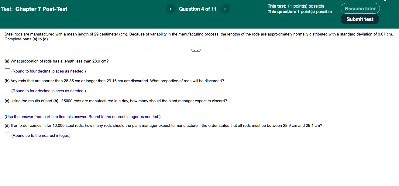 Test: 7 Post-Test Question 4 of 11 test: 11 point(s) possible Resume