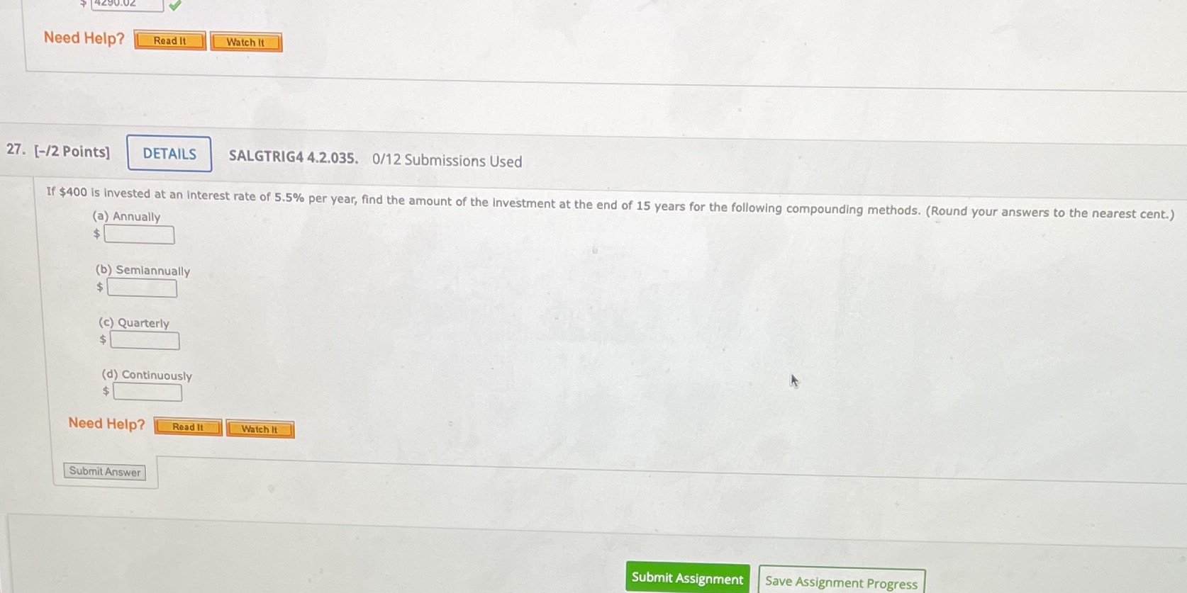  Need Help? Read It Watch It 27. [-/2 Points] DETAILS SALGTRIG4