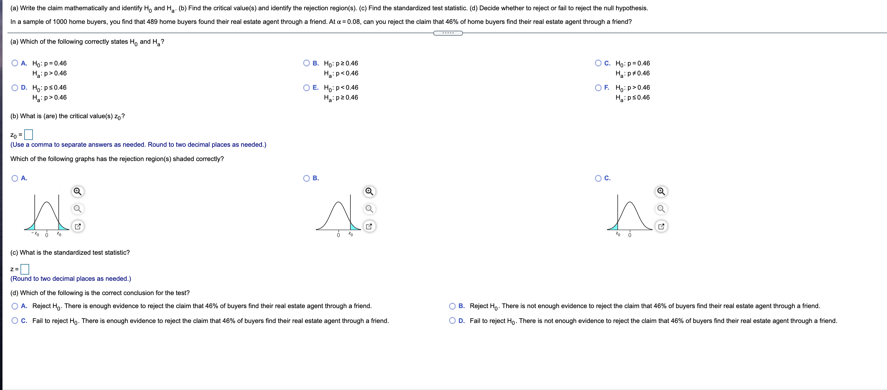  (a) Write the ctaim mathematically and identify H0 and Ha. (b)