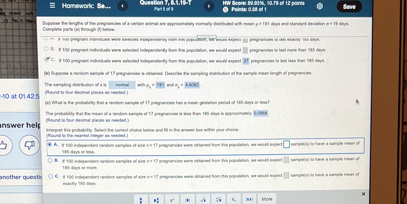 Just Letter C second part multiple choice Homework: Se... Question 7, 8.1.19-T