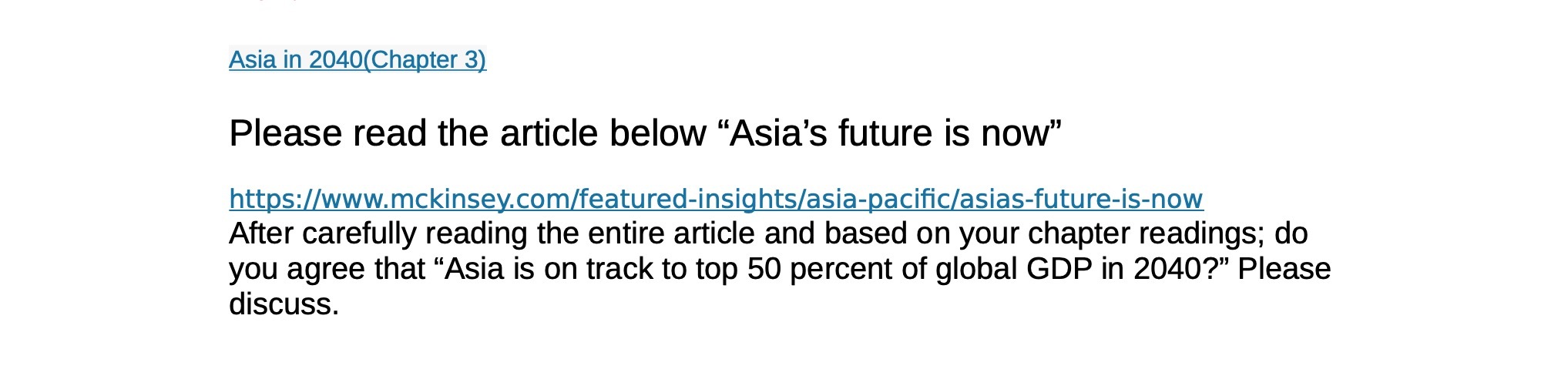  Asia in 2040(Chapter 3) Please read the article below "Asia's future