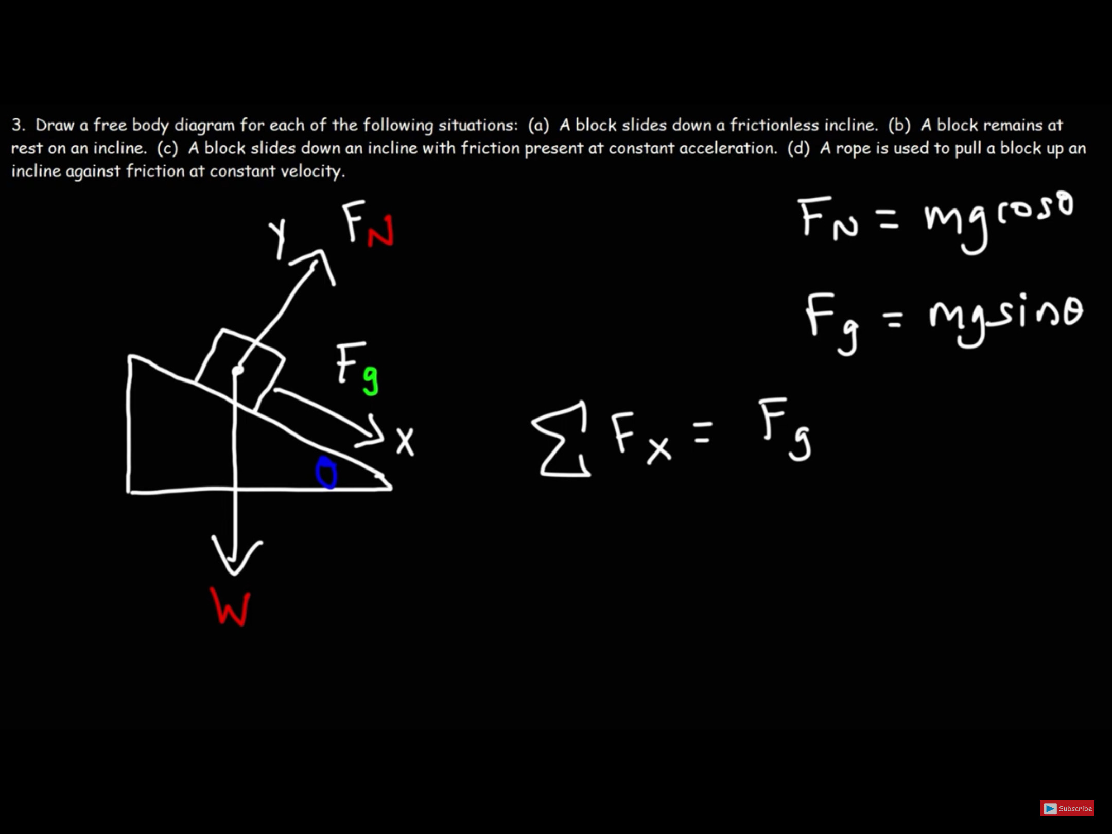 3. Draw a free body diagram for each of the following situations: