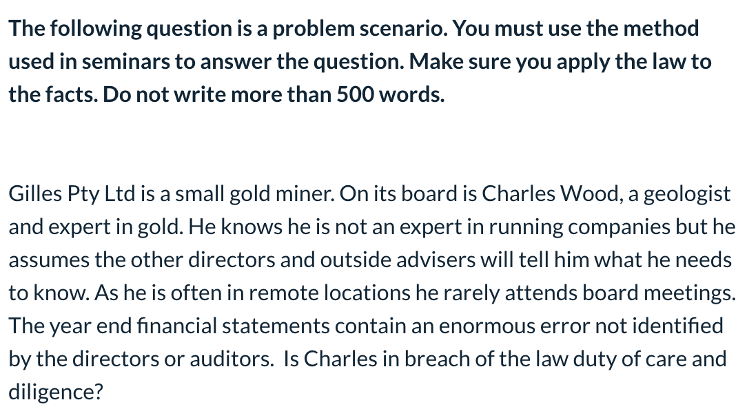 Please answer the following question The following question is a problem scenario.