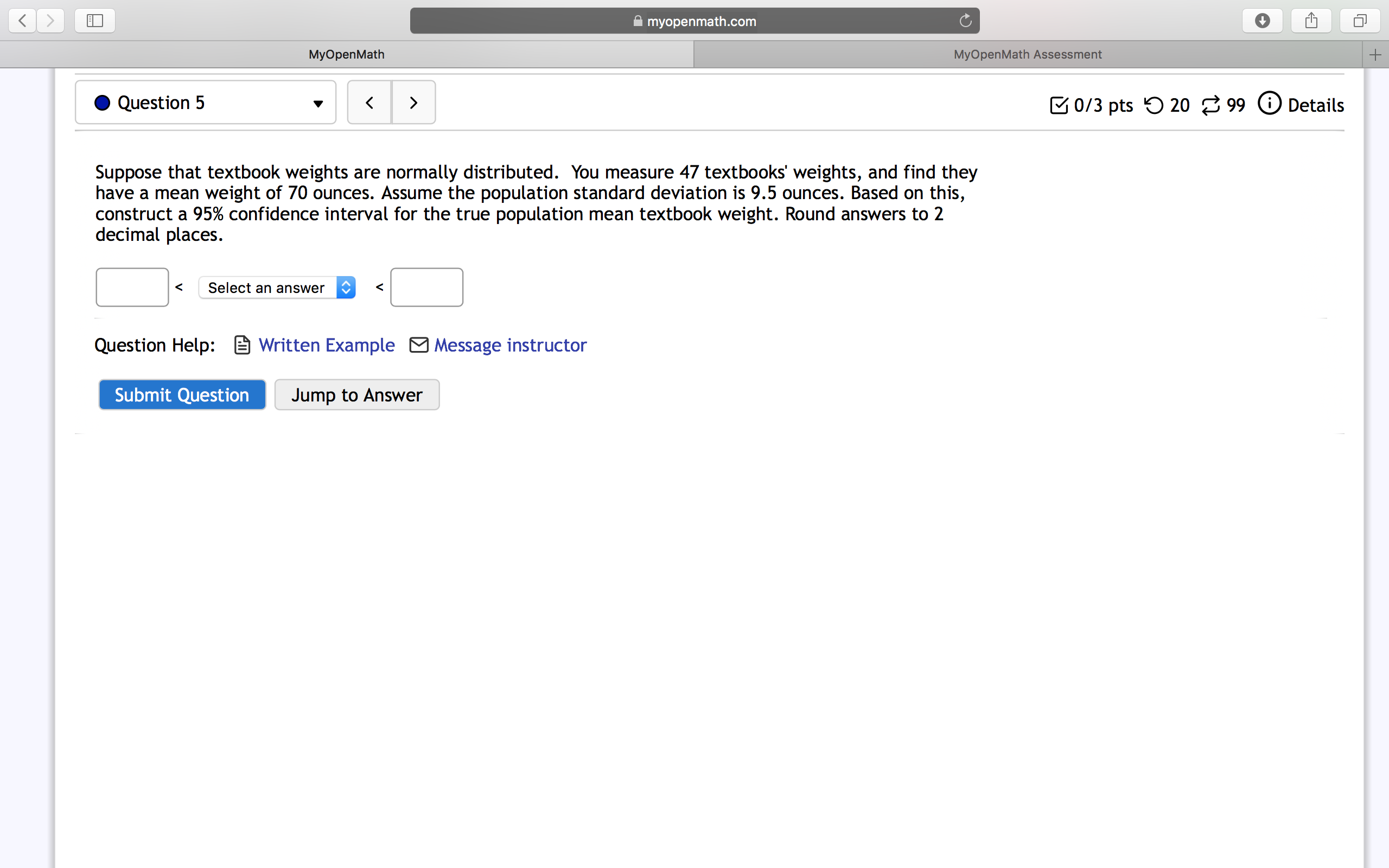  myopenmathtcom ' 0 Question 5 B 0/3 pts '0 20 8