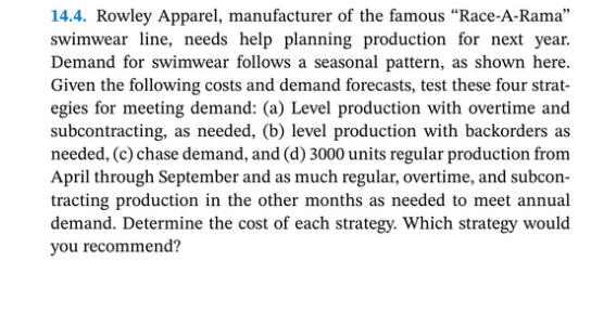  PLEASE SOLVE USING EXCEL. THANK YOU. 14.4. Rowley Apparel, manufacturer of