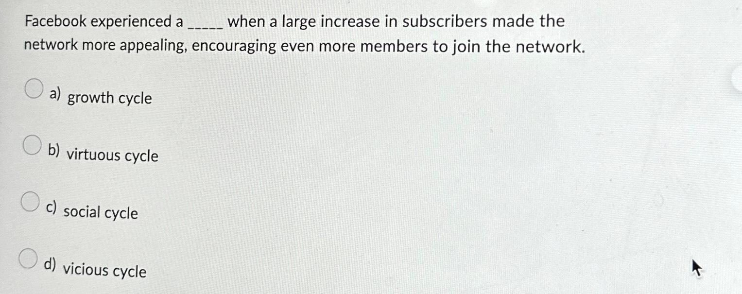  Facebook experienced a when a large increase in subscribers made the