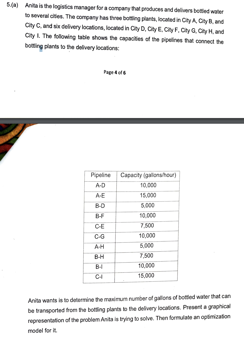  5.(a) Anita is the logistics manager for a company that produces