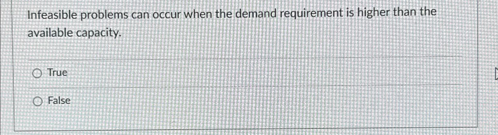 Anfeasible problems can occur when the demand requirement is higher than the