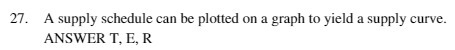 27. A supply schedule can be plotted on a graph to yield