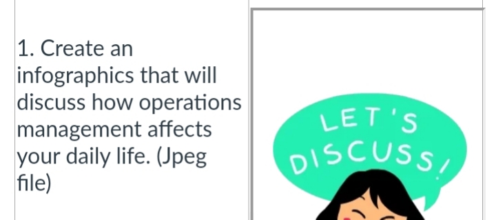 Help please 1. Create an infographics that will discuss how operations management