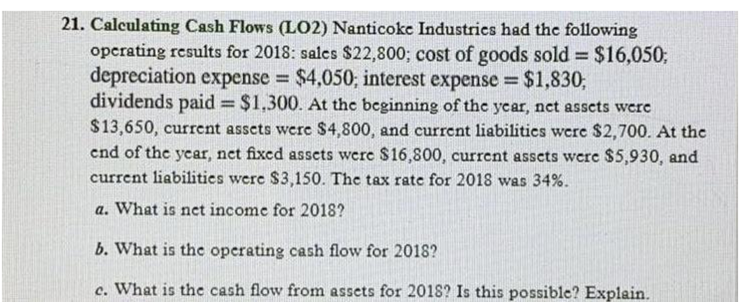 (assume the tax rate is 34%): 2017 2018 Sales $11.573 $12.936 Depreciation