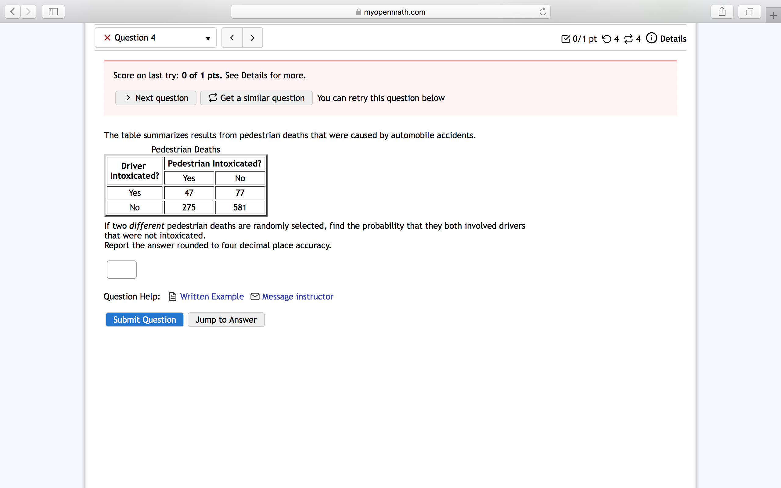 4 people are randomly selected, what is the probability that AT LEAST