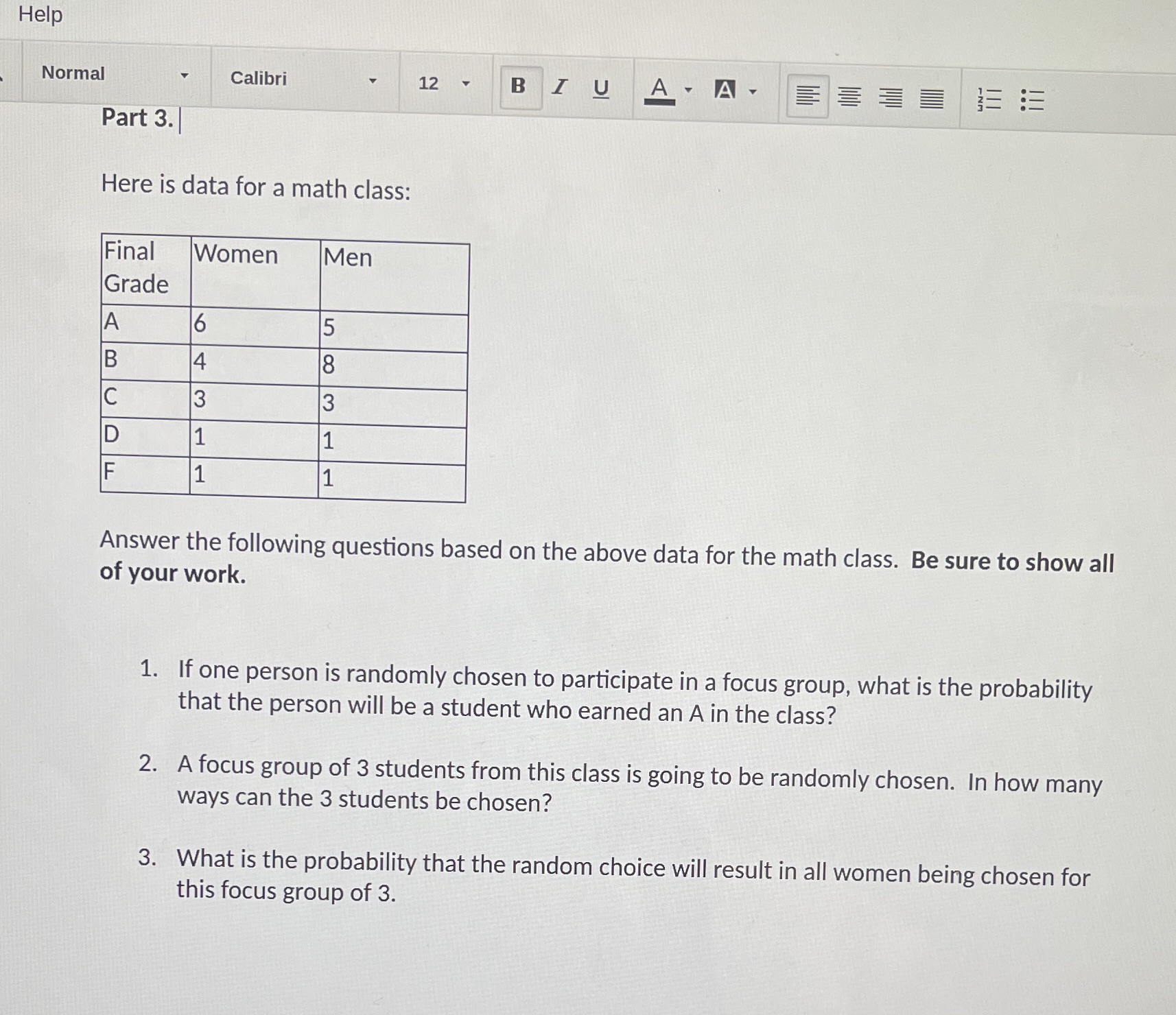 Help Normal Calibri 12 B I U A. A . Part