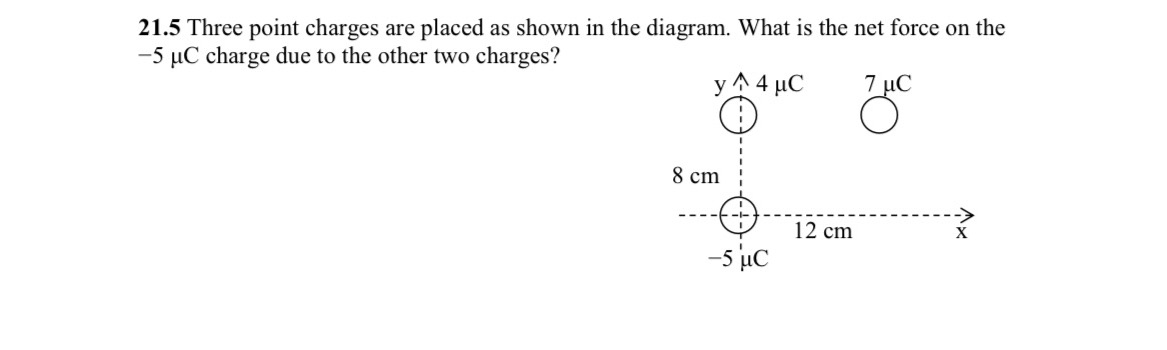 Please give proper solution 21.5 Three point charges are placed as shown