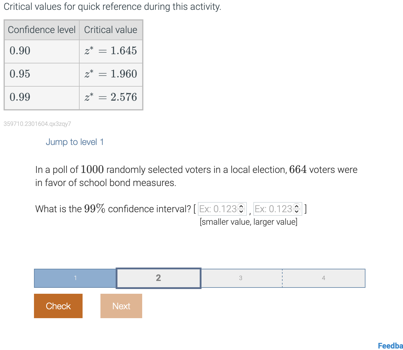 Critical values for quick reference during this activity. Condence level Critical