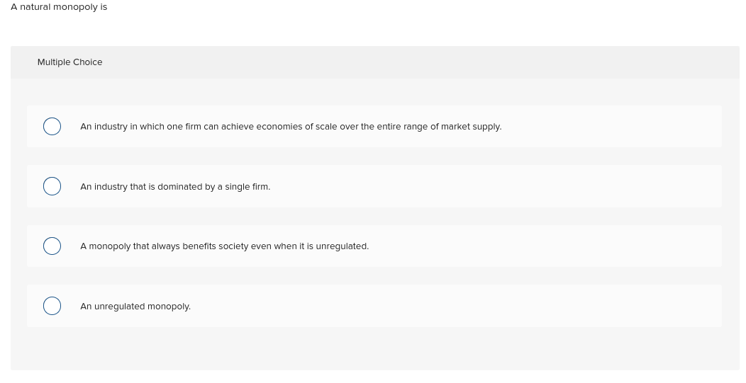 goods that allow free riders. O Regulations reducing pollution. O Antitrust policy.The