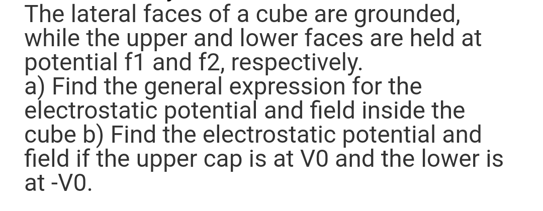 The lateral faces of a cube are grounded, while the upper