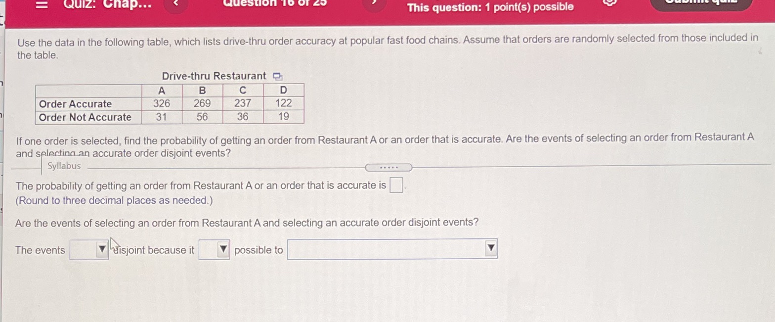 Quiz: Chap... Question 10 This question: 1 point(s) possible Use the
