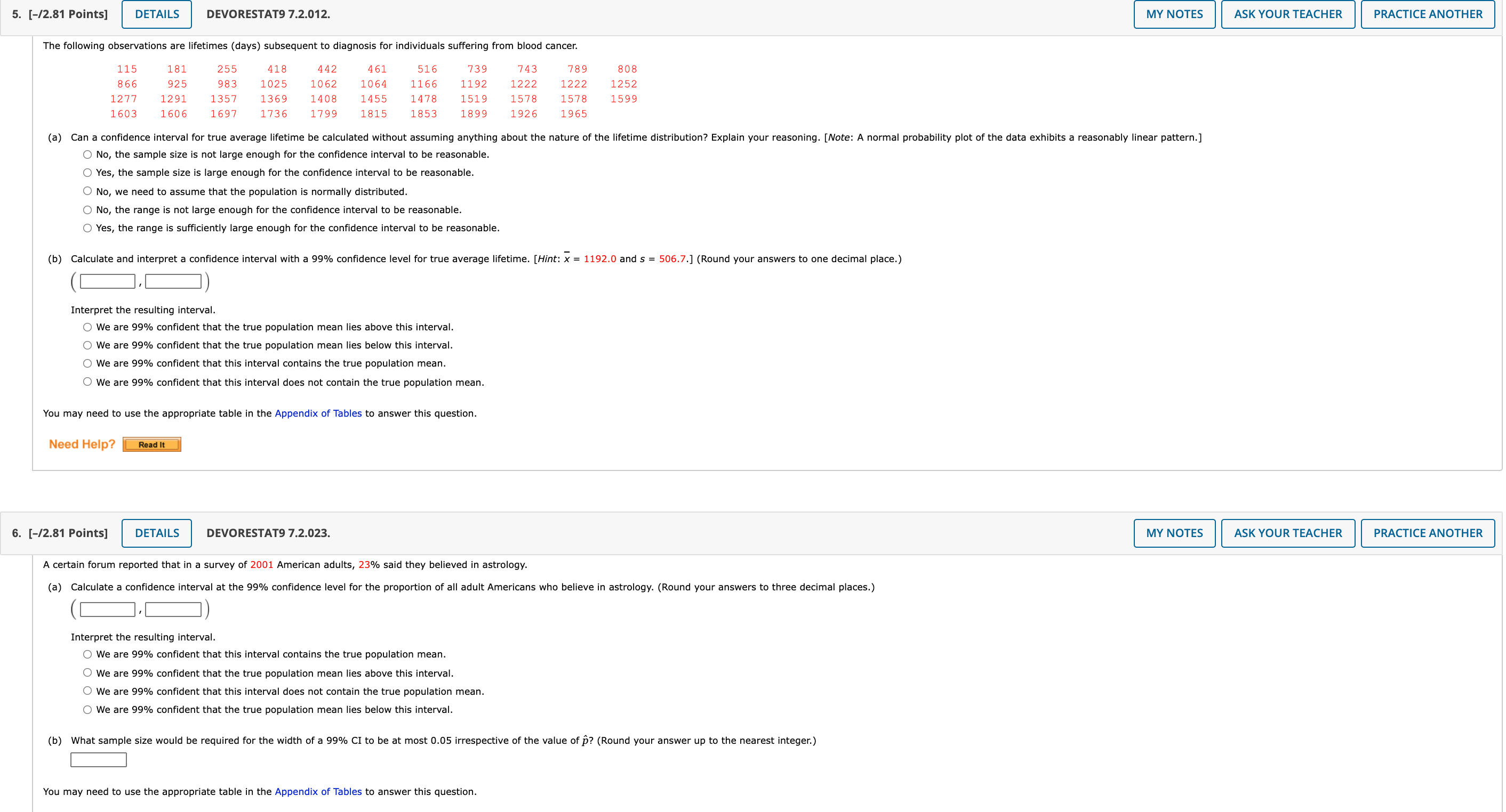  5. [-/2.81 Points] DETAILS DEVORESTAT9 7.2.012. MY NOTES ASK YOUR TEACHER