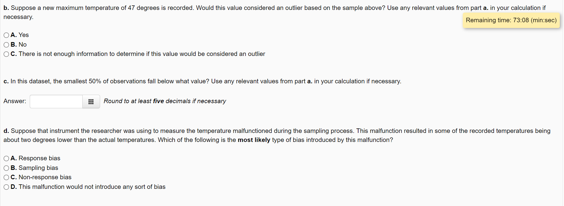 temperature in New Haven, Connecticut, is recorded for 18 different days. These