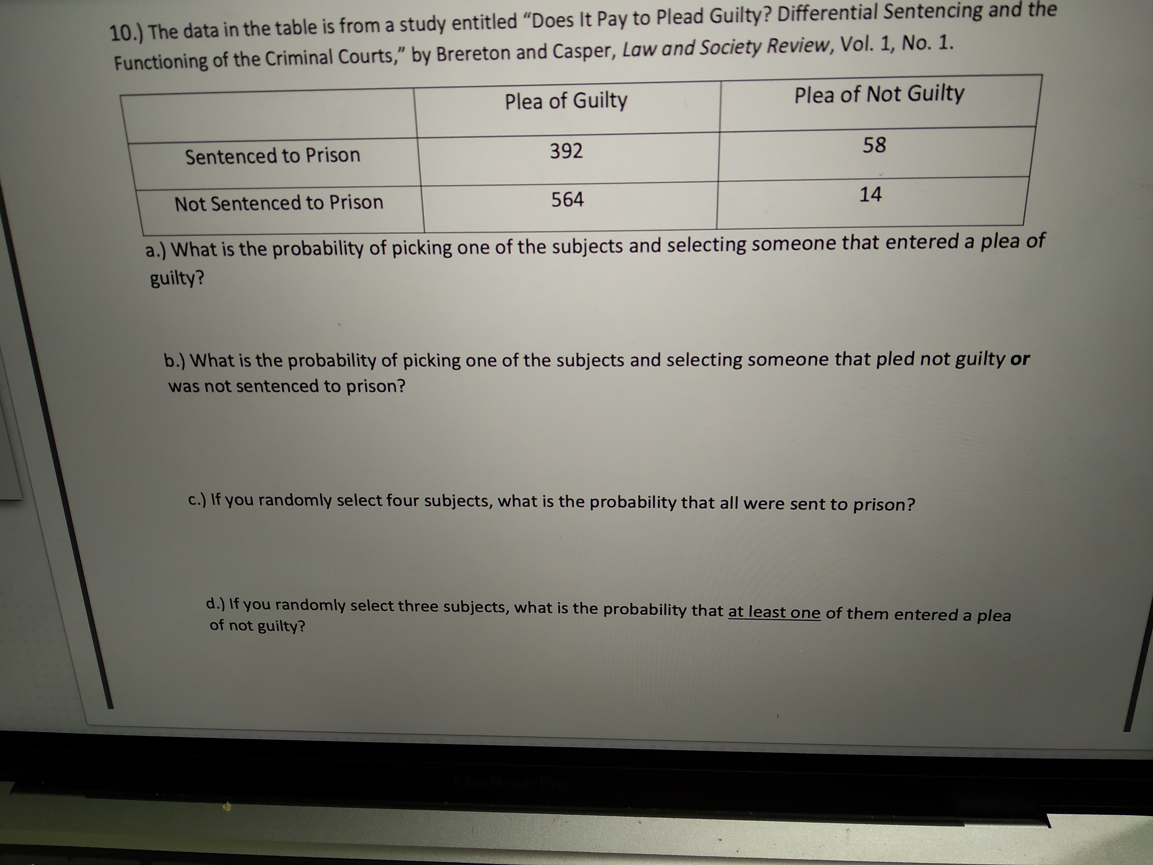 10.) The data in the table is from a study entitled