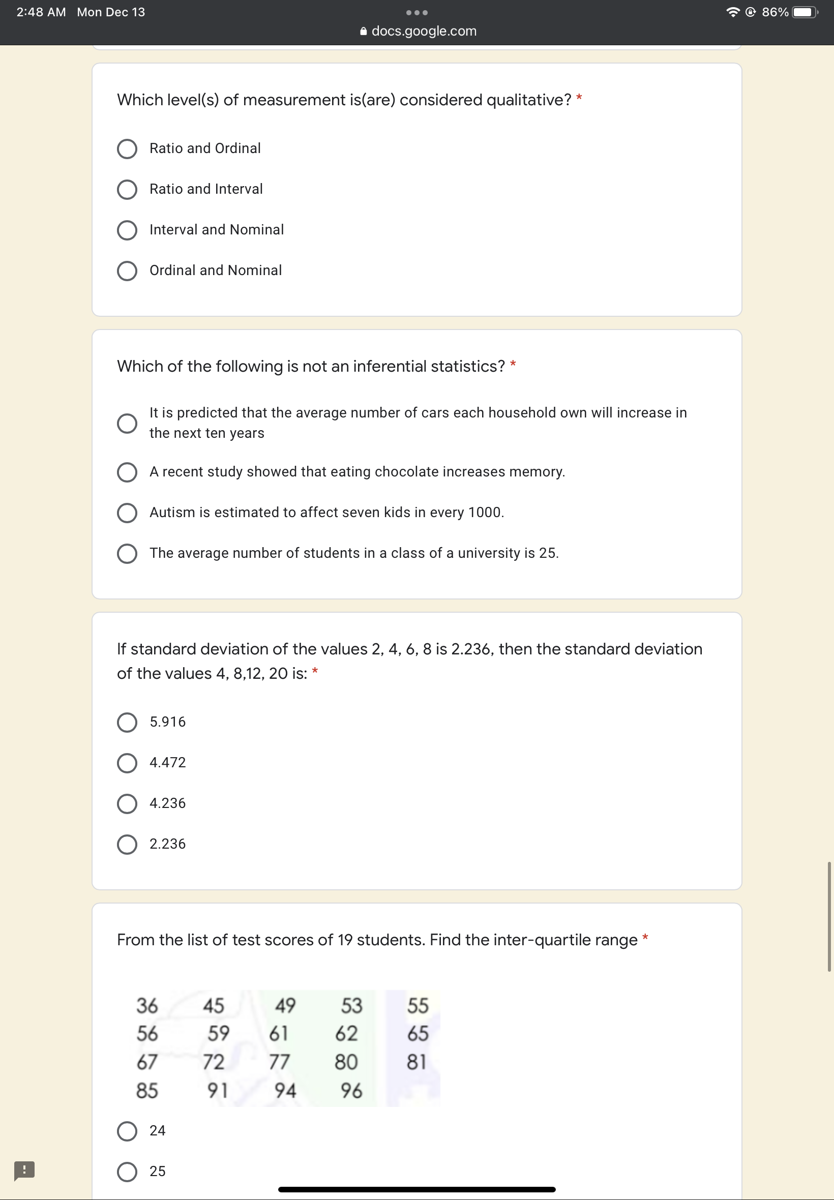 2:48 AM Mon Dec 13 1? 86% - i docsgooglecom Which