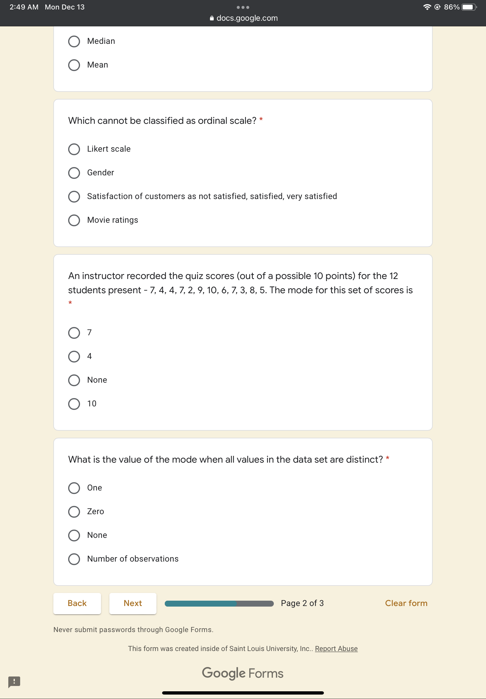 Ratio and Interval O Interval and Nominal O Ordinal and Nominal Which