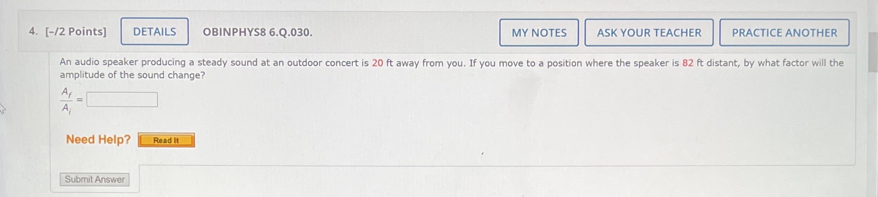  4. [-/2 Points] DETAILS OBINPHYS8 6.Q.030. MY NOTES ASK YOUR TEACHER